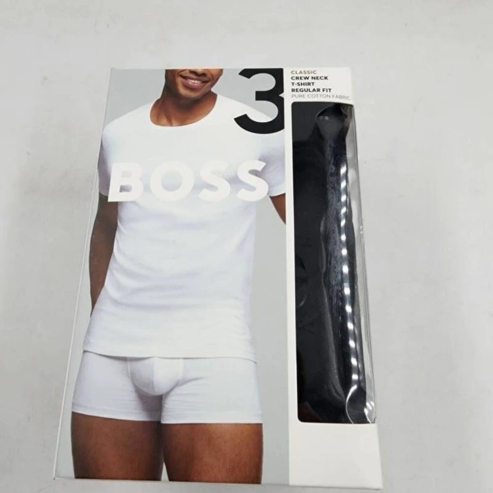 BOSS Cotton Crewneck Logo Embroidery T-Shirt Men's L Multi Short Sleeve - 3 Pack
